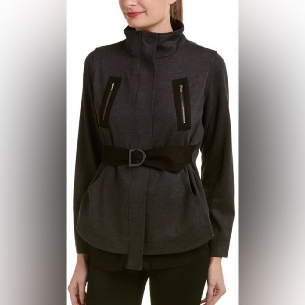 Cabi 3184 Heather Gray Black Mesh Belted Rayon Blend Jacket Size M